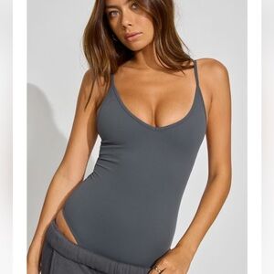 NWT Garage SoftActive Deep Plunge Bodysuit Grey Burnt Ash XXS/S